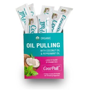 CocoPull - Organic Oil Pulling 14 Packets/Sachets with Coconut Oil and Peppermint Oil for Healthy Teeth, Gums, Bad Breath Remedy. Natural Teeth Whiten - Image 1