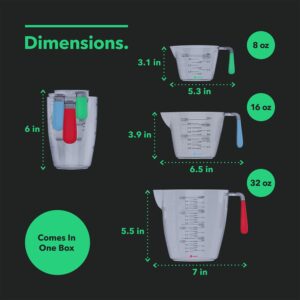 Vremi 3 Piece Plastic Measuring Cups Set - BPA Free Liquid Nesting Stackable Measuring Cups with Spout and Decorative Red Blue and Green Handles - inc - Image 8