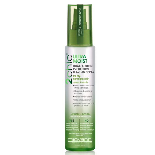 GIOVANNI 2chic Ultra-Moist Dual Action Protective Leave-In Spray - Protects from Heat Styling Breakage, Avocado & Olive Oil, Aloe Vera, Shea Butter, B