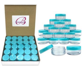 Beauticom (Quantity: 100 Pieces) 5G/5ML Round Clear Jars with Teal Sky Blue Lids for Scrubs, Oils, Toner, Salves, Creams, Lotions, Makeup Samples, Lip