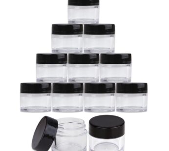 Beauticom? High-Graded Quality 7 Grams/7 ML (Quantity: 12 Packs) Thick Wall Clear Plastic LEAK-PROOF Jars Container with Black Lids for Cosmetic, Lip