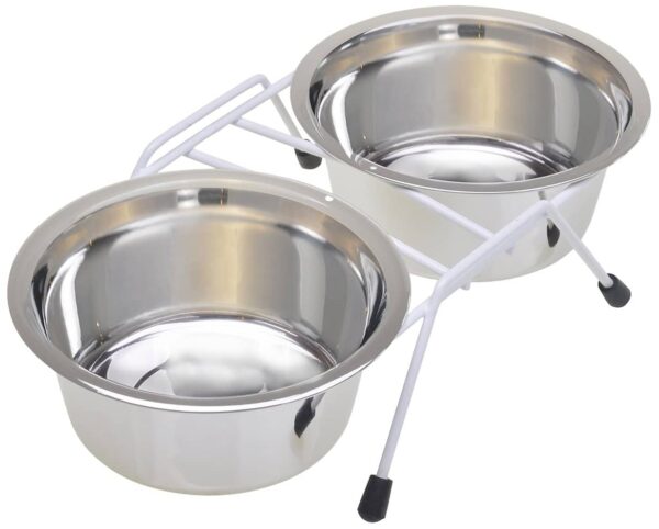 Van Ness Pets Raised Double Dish Dog Feeder with Wire Rack And (2) 16 OZ Food And Water Bowls