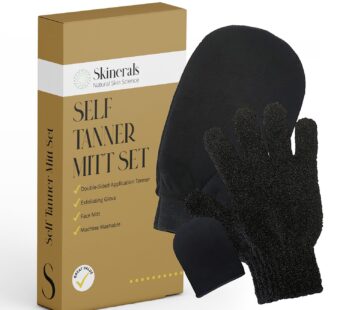 Skinerals Self Tanner Mitt Set, Ultra Soft Double-Sided Application Tanner, Exfoliating Glove and Face Mitt for the Most Even Tan, Tanning Mitt Applic