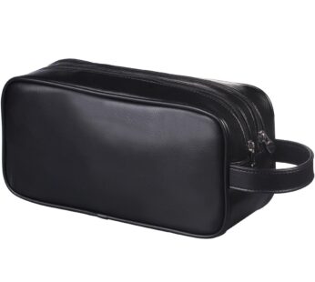 HappyDavid Soft PU Leather Zipped Travel Toiletry Bag Mens Ladies Supply Toiletry Bag Case(Black)