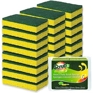 SCRUBIT Heavy Duty Scrub Sponges - Dishwashing Sponge Along with A tough Scouring Pad - Ideal for Cleaning Kitchen, Dishes, Bathroom - Yellow - 24 Dis - Image 1