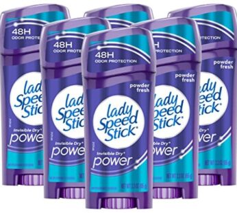 Lady Speed Stick Invisible Dry Power Underarm Antiperspirant Deodorant for Women, Powder Fresh – 2.3 ounce (6 Pack)