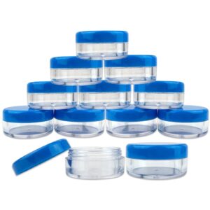 Beauticom (Quantity: 50 Pieces) 5G/5ML Round Clear Jars with Blue Lids for Scrubs, Oils, Toner, Salves, Creams, Lotions, Makeup Samples, Lip Balms - Image 2