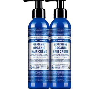 Dr. Bronner’s – Organic Hair Cr?me (Peppermint, 6 Ounce, 2-Pack) – Leave-In Conditioner and Styling Cream, Made with Organic Oils, Hair Cream Supports