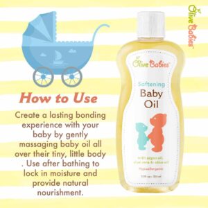 Baby Oil Multi Purpose with Argan Oil, Aloe Vera & Olive Oil 12 oz - Softening Hypoallergenic Solution for All Skin Types - Good on Men, Women & Kids - Image 2