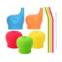 TOUGS Silicone Sippy Straw Cup Lids for Toddlers Babies (5 Pack) - Reusable, Spill-Proof - Stretches to Cover Tumblers, Yeti Rambler, Mason Jars, Cups
