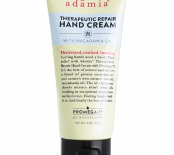 Adamia Therapeutic Repair Hand Cream with Macadamia Nut Oil and Promega-7, 3 Ounce Tube – Fragrance Free, Paraben Free, Non GMO