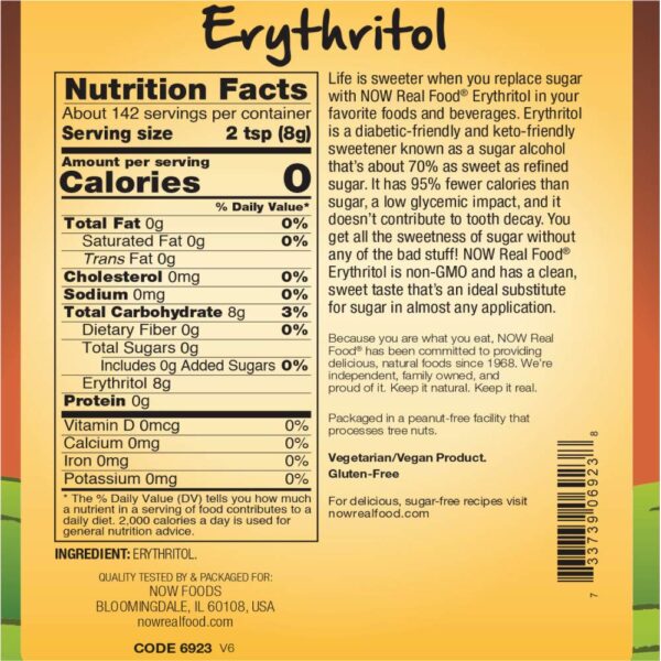 NOW Foods, Erythritol, Great-Tasting Sugar Replacement, Zero Calories, Low Glycemic Impact, Kosher, 2.5-Pound (Packaging May Vary) - Image 2