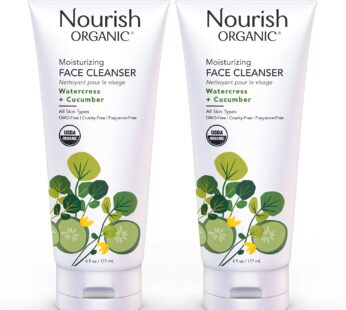 Nourish Organic Moisturizing Face Cleanser for All Skin Types, Watercress + Cucumber Face Wash, Fragrance-Free, 6 Oz (Pack of 2)
