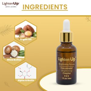 LightenUp, Skin brightening Serum | 1 Fl oz / 30 ml | for Face, Armpits, Hands, Knees and Body | with Argan Oil and Shea Butter - Image 2