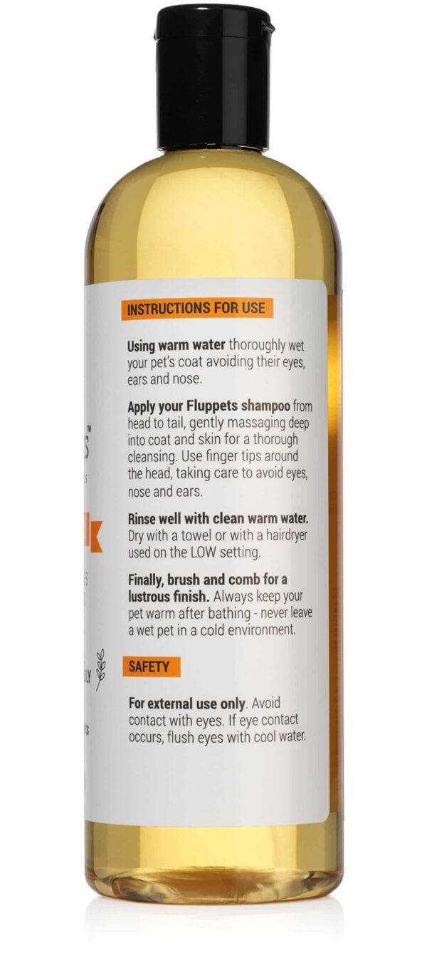 Fluppets Certified Organic Pet Shampoo Natural Hypoallergenic Non Toxic For Sensitive Itchy Skin For Dogs, Cats, Puppies, Guinea Pigs and Rabbits. Con - Image 3