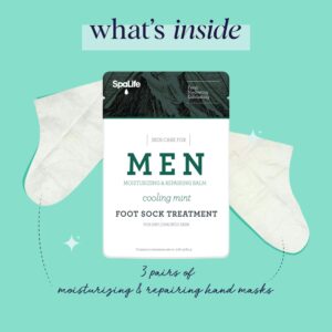 Spa Life Men's Cooling Mint Foot Repair Balm and Moisturizing Socks Set - Revitalizing Hydrating Foot Mask for Soothing Tired, Achy Feet and Softening - Image 2