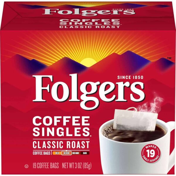 Folgers Coffee Singles - 19 packets per box, 12 boxes per case