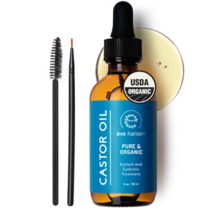 Eve Hansen Organic Castor Oil USDA Certified | Pure Carrier Oil for Eyelashes, Eyebrows, Hair, and Skin with Applicator (2oz) - Image 1