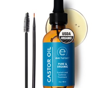 Eve Hansen Organic Castor Oil USDA Certified | Pure Carrier Oil for Eyelashes, Eyebrows, Hair, and Skin with Applicator (2oz)