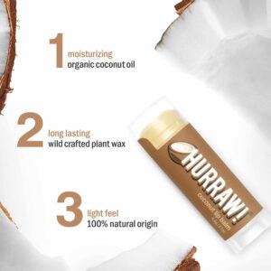 Hurraw! Coconut Lip Balm, 3 Pack: Organic, Certified Vegan, Cruelty and Gluten Free. Non-GMO, 100% Natural Ingredients. Bee, Shea, Soy and Palm Free. - Image 3