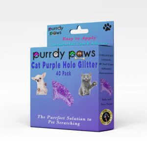 Purrdy Paws 40 Pack Soft Nail Caps for Cat Claws Purple Holographic Glitter Small - Image 1