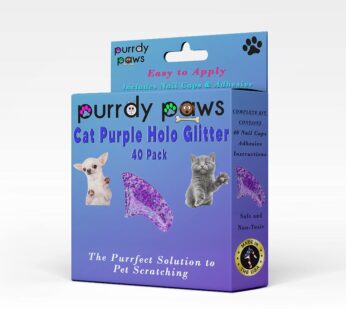 Purrdy Paws 40 Pack Soft Nail Caps for Cat Claws Purple Holographic Glitter Large