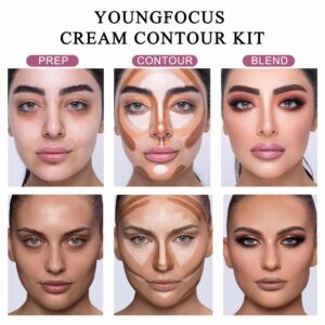 Youngfocus Cosmetics Cream Contour Best 8 Colors and Highlighting Makeup Kit - Contouring Foundation/Concealer Palette - Vegan & Cruelty Free - Step-b - Image 2