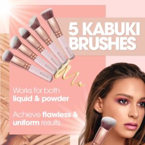 Kabuki Makeup Brush Set - Foundation Powder Blush Concealer Contour Brushes - Perfect for Liquid, Cream or Mineral Products - 10 Pc Collection with Pr - Image 3