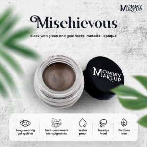 Mommy Makeup Waterproof Gel Eyeliner Pot in Mischievous (Black with Green and Gold Flecks) | Long Wear Cream Eye Liner | Stay Put Semi-Permanent Gel E - Image 2