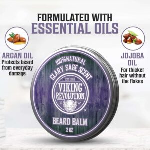 Viking Revolution Beard Balm with Clary Sage Scent and Argan & Jojoba Oils - Styles, Strengthens & Softens Beards & Mustaches - Leave in Conditioner W - Image 3