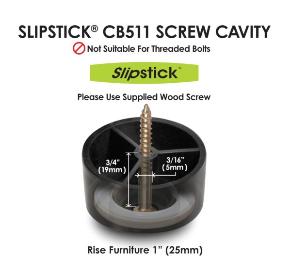 Slipstick CB511 1 Inch Tall Floor Protector Furniture Feet with Non Slip Rubber Grip (Set of 4) 2" Wide x 1" Height - Black Plastic - Image 7