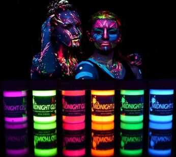 Midnight Glo UV Face & Body Paint Set – Fluorescent Face Paints – Blacklight Reactive – Safe, Washable, Non-Toxic (6 Bottles 0.75 oz. Each)