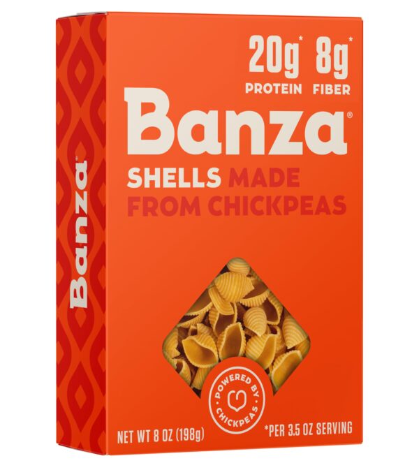 Banza Gluten-Free Chickpea Pasta, Shells 20g Protein | Lower Carb | High Fiber | High Protein | Plant Based Pasta | 8oz (Pack of 6)
