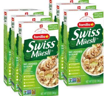 Familia Swiss Muesli Cereal, 0g Added Sugar, Energy-Packed Cereal with Raisins, Hazelnuts and Almonds, 12 Ounce Box (Pack of 6)