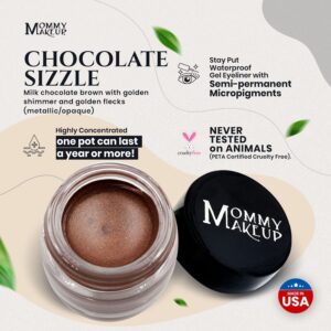 Mommy Makeup Waterproof Gel Eyeliner Pot in Chocolate Sizzle (Milk Chocolate Brown with Golden Shimmer/Golden Flecks) | Long Wear Cream Eye Liner | St - Image 4