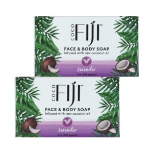 "Coco Fiji Soap Bar for Face and Body Infused With Organic Coconut Oil, Lavender Essential Oil, Natural Soap for Moisturizing & Pore Purifying Skin, 7 - Image 1