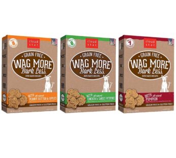 Cloud Star Wag More Bark Less Grain Free 14 Ounce Oven Baked Biscuits, 3 Pack Bundle (Chicken and Sweet Potatoes, Peanut Butter and Apples, and Pumpki