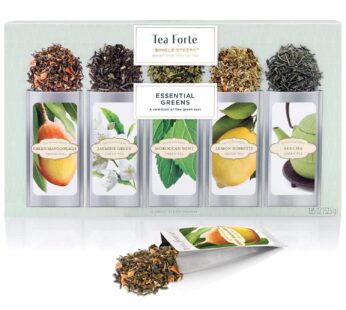 Tea Forte Single Steeps Loose Leaf Green Tea Sampler, Assorted Variety Tea Box, Single Serve Pouches, 15 Count (Pack of 1)