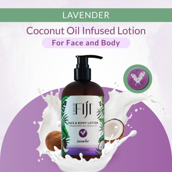 Coco Fiji Face & Body Lotion Infused With Coconut Oil | Lotion for Dry Skin | Moisturizer Face Cream & Massage Lotion for Women & Men | Lavender 12 oz - Image 4