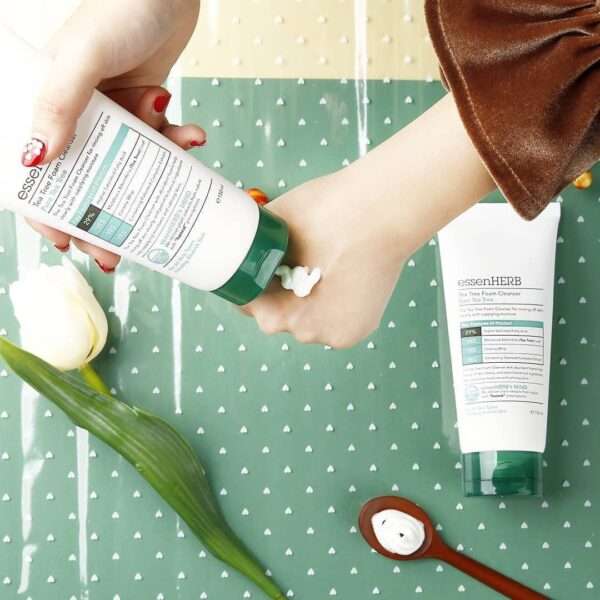 ESSENHERB TEA TREE FOAM CLEANSER, Creates a Creamy Foam that Soothes and Moisturizes, For All Skin Types Including Blemishes. (150ML) - Image 6