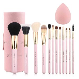 Z'OREYA Makeup Brush Set 12pcs Pink Synthetic Makeup Brushes Travel Set With Holder Makeup Brush Organizer Foundation Powder Contour Blush Eye Cosmeti - Image 1