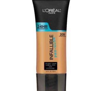 L’Oreal Paris Makeup Infallible Up to 24HR Pro-Glow Foundation, Caramel Beige, 1 fl oz.