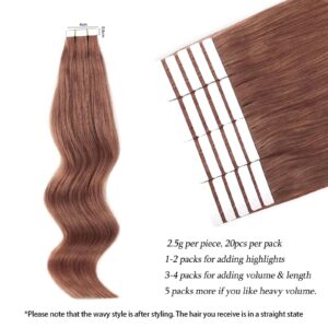 ABH AmazingBeauty Hair Semi-permanent Real Remi Remy Human Tape in Hair 50g 20pcs Skin Weft Taped Invisible Seamless Reusable Auburn Color 33 22 Inch - Image 8