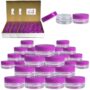 Beauticom (200 Pieces Jars + Lid) 3G/3ML Round Clear Jars with PURPLE Screw Cap Lids for Scrubs, Oils, Toner, Salves, Creams, Lotions, Makeup Samples,