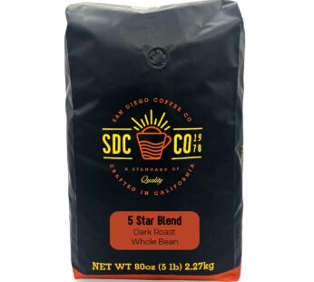 San Diego Coffee 5 Star Blend, Dark Roast, Whole Bean Coffee, 5-Pound Bag Caf? en grano tostado