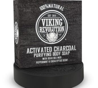 Viking Revolution Skin Cleaning Agent Activated Charcoal Soap for Men w/Dead Sea Mud, Body and Face, Cleanser,Cleansing Blackheads – Peppermint & Euca