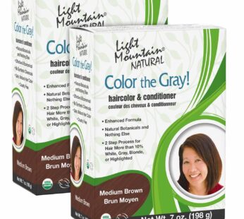 Light Mountain Henna Hair Color & Conditioner, Color the Gray – Medium Brown Hair Dye for Men/Women, 2-Step Chemical-Free, Semi-Permanent Hair Color f