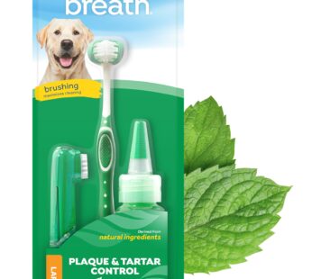 TropiClean Fresh Breath Dog Oral Care Kit | Complete Dog Toothbrush and Toothpaste Set for Plaque & Tartar Control | Dog Tooth Brushing Kit for Large