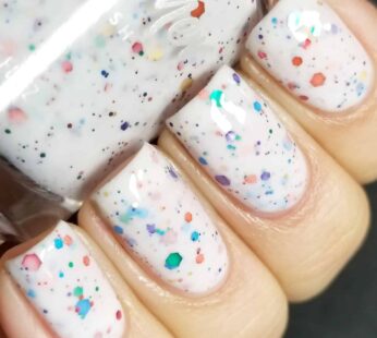 Oh Splat White Glitter Nail Polish with Rainbow Glitters- 0.5 oz Full Sized Bottle