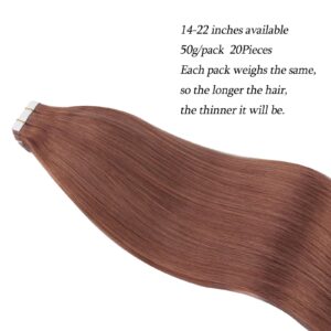 ABH AmazingBeauty Hair Semi-permanent Real Remi Remy Human Tape in Hair 50g 20pcs Skin Weft Taped Invisible Seamless Reusable Auburn Color 33 22 Inch - Image 4